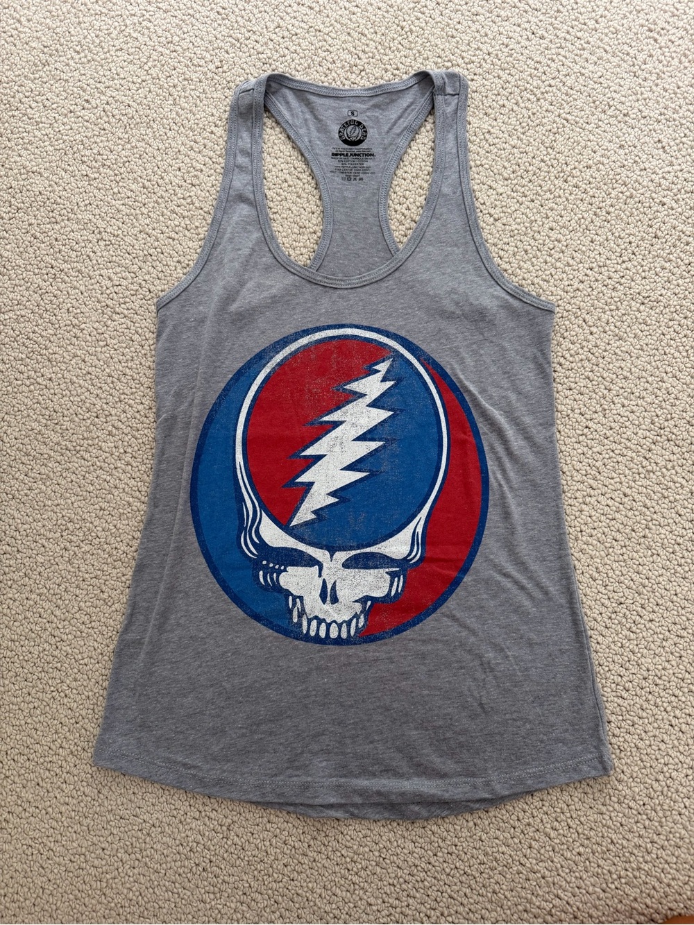 New! Grateful Dead Women's Gray Racerback Tank with Steal Your Face Graphic Sz